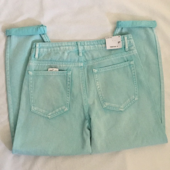 Forever 21 Mint Long Denim Jeans “Mom Fit” Style - Picture 7 of 10